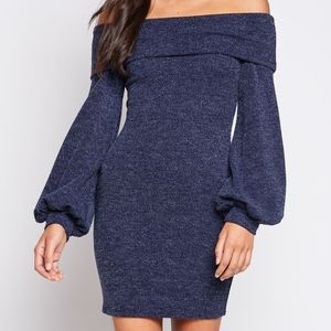 Off shoulder bubble sleeve mini dress